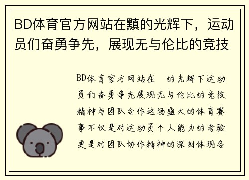 BD体育官方网站在黰的光辉下，运动员们奋勇争先，展现无与伦比的竞技精神与团队合作